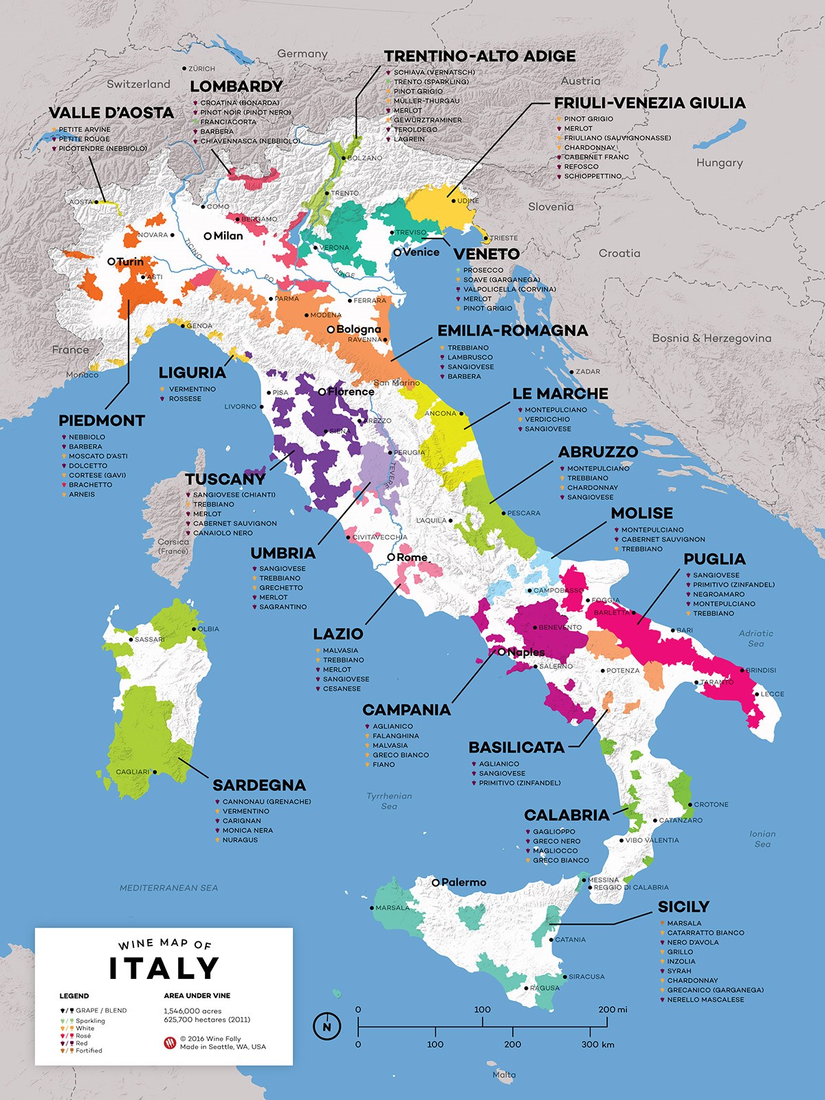 Mappa dei vini italiani per Regione