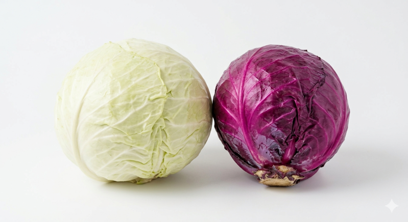 Il cavolo cappuccio che usiamo per i nostri fermentati, bianco e rosso.